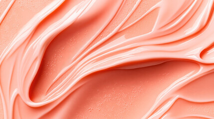 Fototapeta premium Close-up of a smooth peach-colored cream texture with glossy finish and flowing patterns.