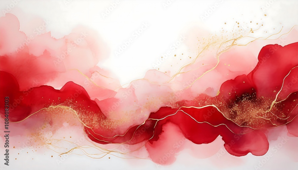Aufkleber  A minimalist design features a simple abstract background with red watercolor clouds an_1(156)