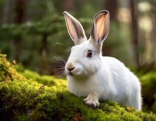 Un conejo blanco en el bosque