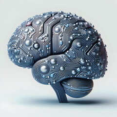 Fototapeta premium 3D Abstract digital brain made of circuit lines with copy space concept as A glossy image shows an abstract digital brain constructed from intricate circuit lines on a plain background representing ar