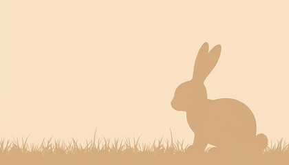 Obraz premium Silhouette of a bunny rabbit against a soft pastel background with grass at the bottom and copy space
