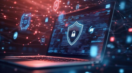 Obraz premium Cybersecurity Protection with Shield and Lock