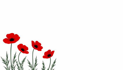 Obraz premium Red poppy flowers illustration, minimalist style on white background, elegant design, copy space