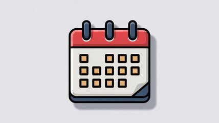 A colorful illustration of a desktop calendar with a red header and golden squares for dates, set against a light gray background.