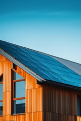 photo of solar panels installed on a contemporary house roof, generating renewable energy