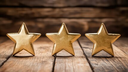 Obraz premium Golden Stars Displayed on Rustic Wood Background