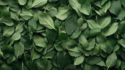 Fototapeta premium Top view of fresh green leaves closely laid together, creating a seamless and dense natural texture.