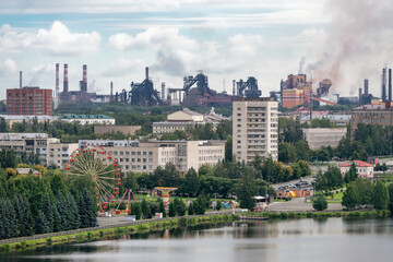 Naklejka premium Industrial landscape. View from the Bald (Fox) mountain. Nizhny Tagil. Sverdlovsk region