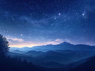 Fototapeta premium A beautiful night sky with a mountain range in the background