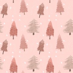 Obraz premium Watercolor pink christmas seamless glitters snow cute pattern
