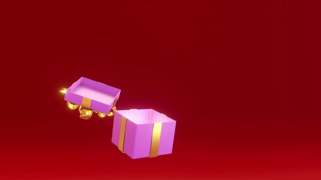 Gift box pops up and opens. 3d animation Render4k. Gift give away, Mobile Marketing. online present or gift with red and green background. Christmas, new year, birthday.