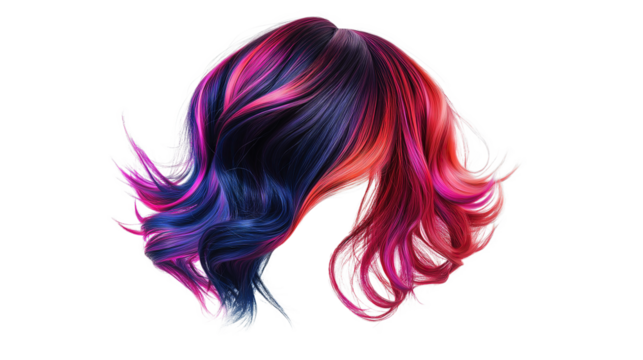 Modern Stylish hair wig, fashionable hairstyle, isolated on Transparent background 