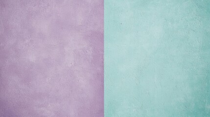 Fototapeta premium Two-tone painted wall in pastel purple and turquoise creating a visually appealing background with a slightly rough texture
