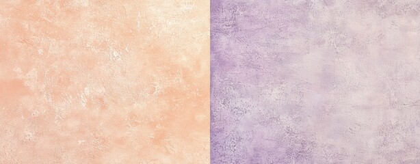 Naklejka premium Peach and lavender textured backgrounds meet in the middle, creating a visually appealing split screen effect, perfect for design projects needing a touch of elegance and contrast