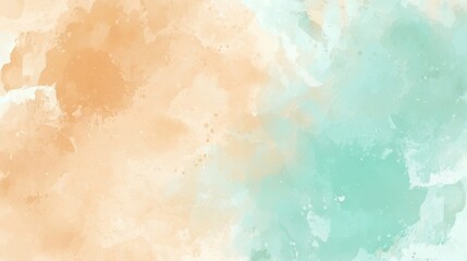 Fototapeta premium Peach and turquoise watercolor paints are blending together, creating a beautiful abstract design with soft color transitions, suitable for backgrounds and artistic projects