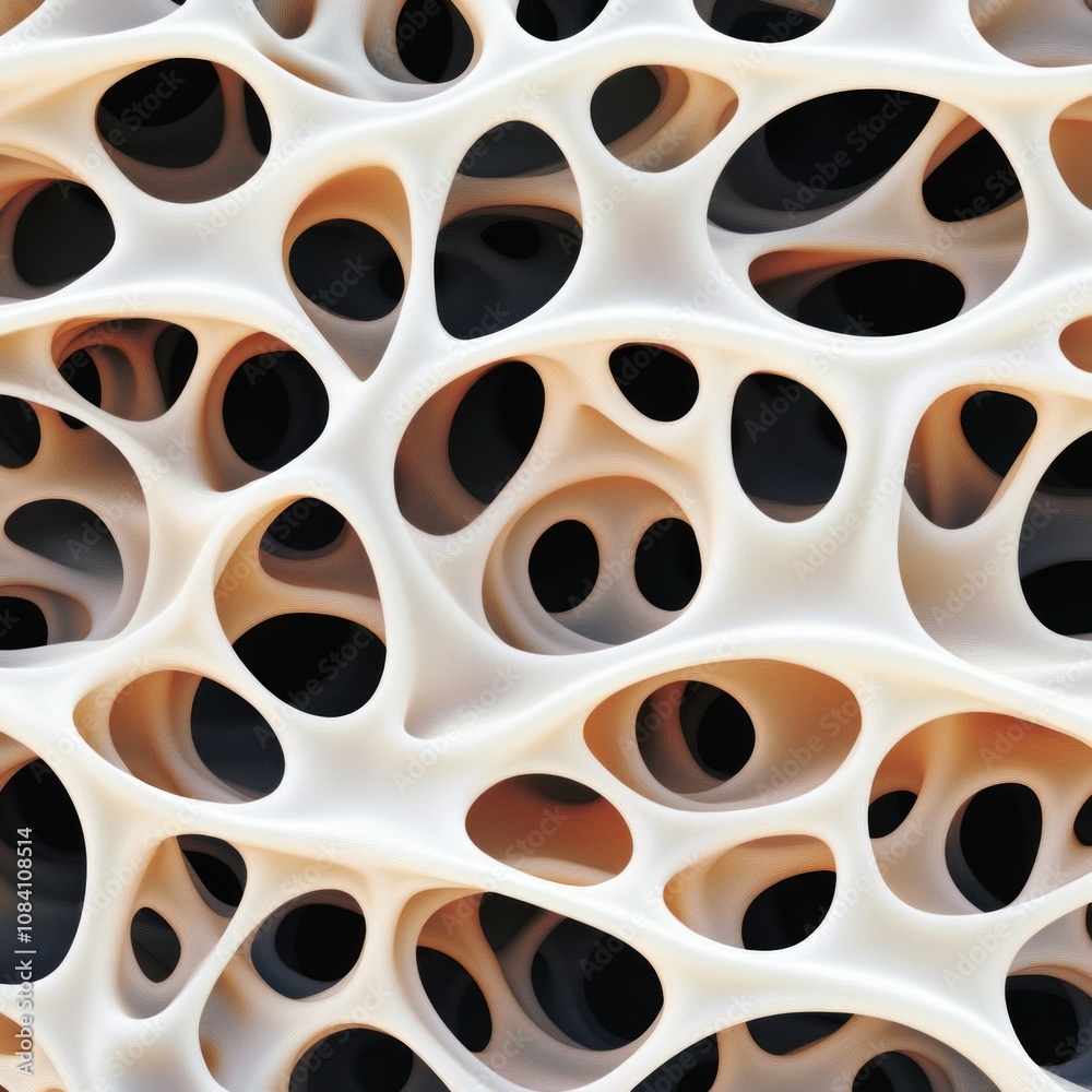 Fototapete abstract 3d rendering of a white organic structure with irregular holes.