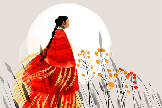 Indigenous woman in a bold red dress. Red dress day concept