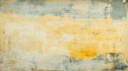 Fototapeta premium Yellow and gray paint layers create a distressed wall texture with hints of age and decay, adding vintage charm to any space. Perfect for an urban chic touch