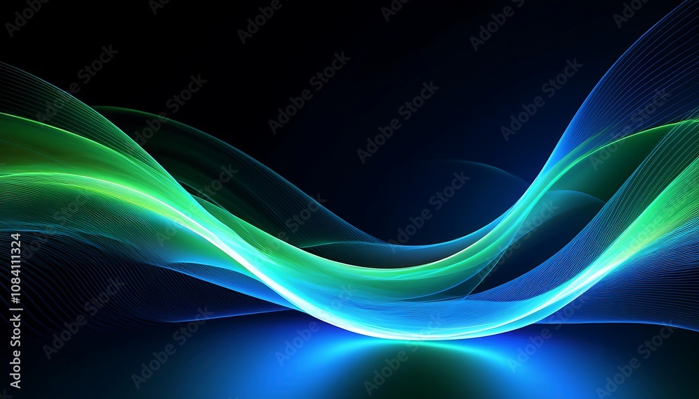 Poster electric blue and bright green neon waves create a dynamic motion effect on a dark backgrou_1(448)