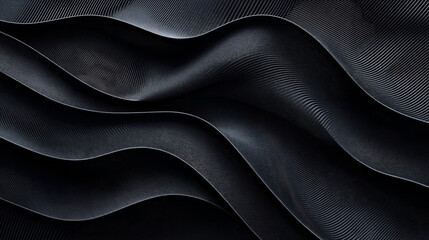 Fototapeta premium Abstract image of dark, wavy, and textured fabric-like surfaces creating a pattern of flowing curves and lines.