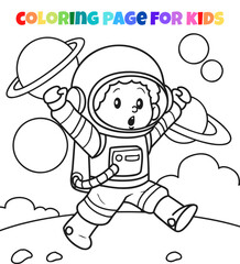 Fototapeta premium Astronaut boy hand drawn outline coloring page illustration