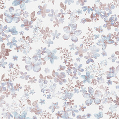 Winter seamless pattern hand drawn by watercolor.  Antique and elegant floral background. 