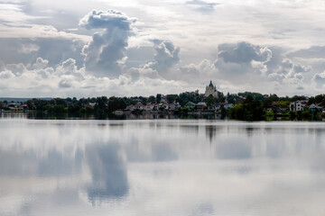Nizhny Tagil. View of Nizhnetagilsky pond, Galyanka district and Alexander Nevsky Church