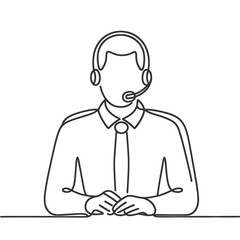 Minimalistic continuous line pattern in the shape of a call center employee talks to customers, simple and elegant design