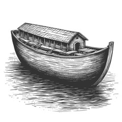 A hand-drawn sketch of Noah's Ark, a biblical ship-ship resting on water, is presented as a vector illustration