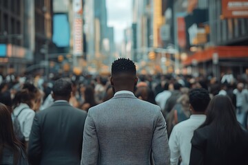 Fototapeta premium Anonymous Commuter Walking in Busy City Street with Skyscrapers