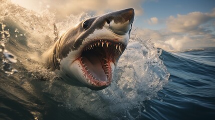 Fototapeta premium Playful dolphins jumping over breaking waves. Hawaii Pacific Ocean wildlife scenery. Marine animals.