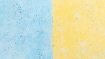 Obraz premium Two-tone wall painted light blue and yellow showing brush strokes and textured surface, creating a visually appealing background
