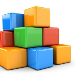 Obraz premium Colorful building blocks stacked in a pyramid shape on a white background.