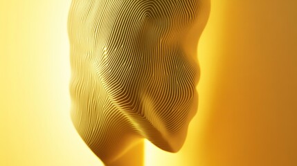 Abstract golden face sculpture with flowing lines and contours.
