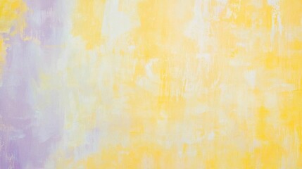 Fototapeta premium Yellow and purple paint strokes blend together on a wall, creating a soft, dreamy, and artistic backdrop with a textured, vintage feel