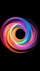 Here's a  and keyword list for your image.. Vibrant swirling neon light vortex on black background.