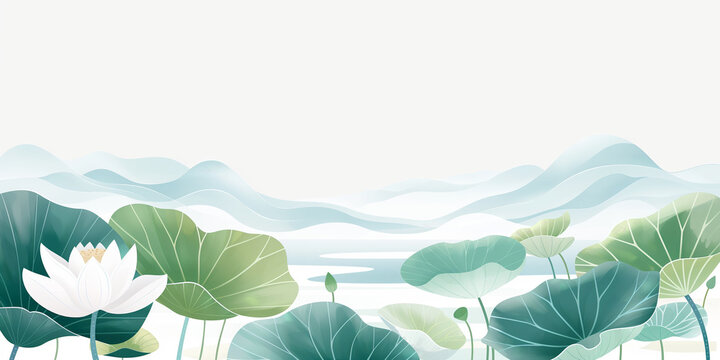 Elegant watercolor painting with lotus as the theme