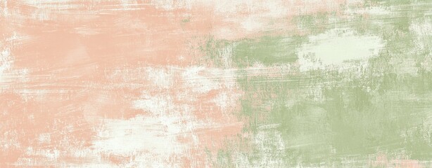 Obraz premium Peach and green hues blend seamlessly in an abstract background, creating a textured surface with visible brushstrokes and a grunge effect, ideal for artistic projects