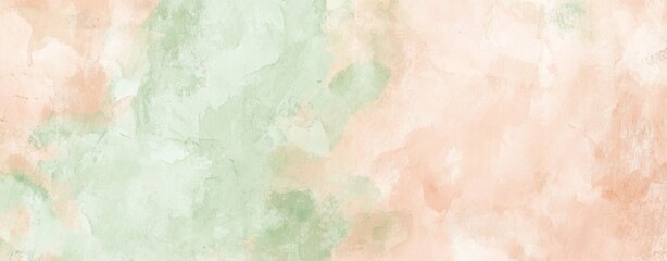 Fototapeta premium Soft green and orange watercolor washes blend seamlessly, creating a dreamy and ethereal background with a subtle textured effect, perfect for artistic projects