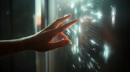 Hand touching modern interface digital transformation and metaverse concept. connection next generation technology and new era of innovation.