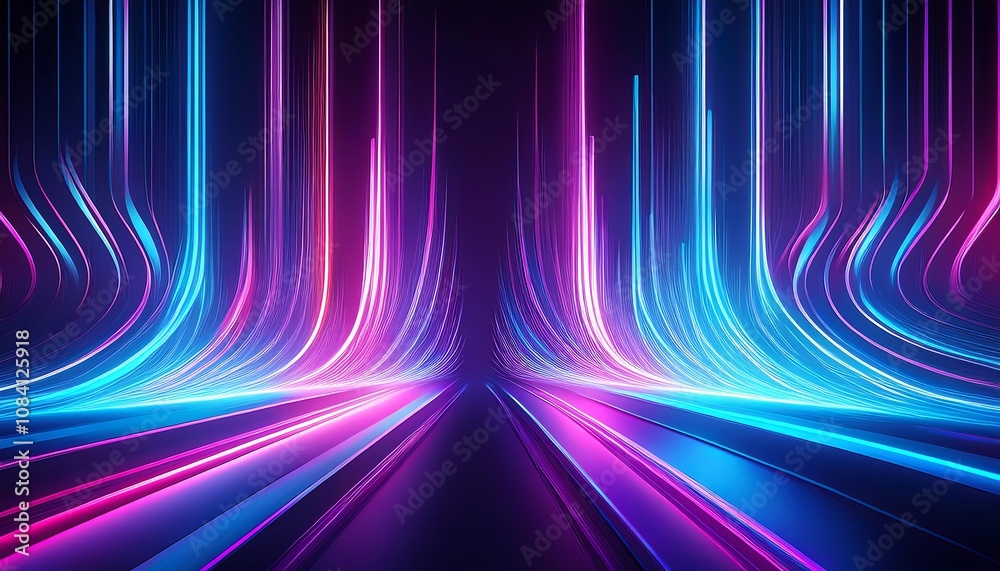 Poster neon light streaks with blue and purple curved lines create a futuristic and dynamic vi_1(596)