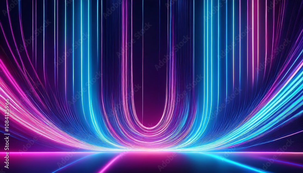 Poster  Neon light streaks with blue and purple curved lines create a futuristic and dynamic visual_1(593)