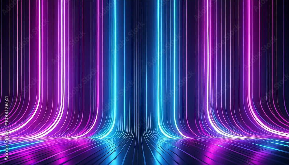 Poster neon light streaks with blue and purple curved lines create a futuristic and dynamic visual_1(594)