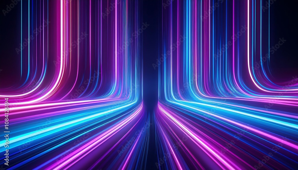 Poster  Neon light streaks with blue and purple curved lines create a futuristic and dynamic visual_1(595)