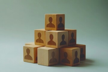 Obraz premium Building a Community Wooden Blocks with People Symbols for Growth and Collaboration