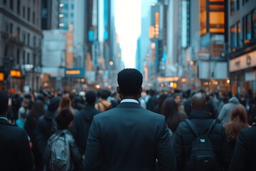 Obraz premium Businessman Walking Back Through Busy City Crowd
