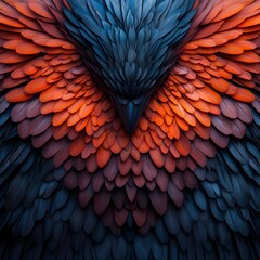 Obraz premium Abstract bird wings with blue and orange feathers.