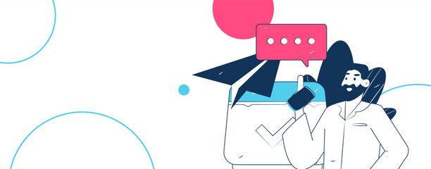 Flat vector illustration of business people operating work scene
