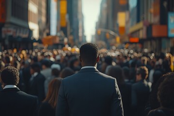 Fototapeta premium Businessman Walking in Busy City Street Crowd Silhouette