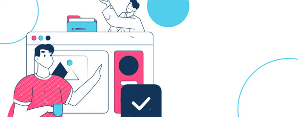 Flat vector illustration of business people operating work scene
